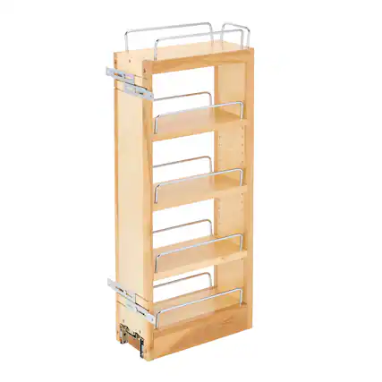 Front. Rev-A-Shelf - Rev-A-Shelf 5" Pullout Wall Kitchen Cabinet Organizer Storage Rack, 448-WC-5C - Natural Maple.