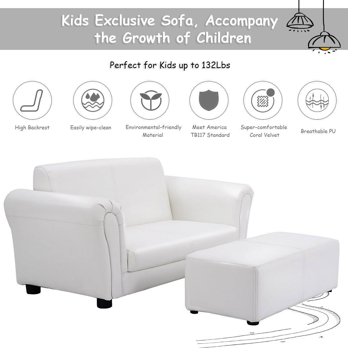 Kids Exclusive Sofa, Accompany the Growth of Children

Perfect for Kids up to 132Lbs

- High Backrest
- Easily wipe-clean
- Environmental-friendly Material
- Meet America TB117 Standard
- Super-comfortable Coral Velvet
- Breathable PU