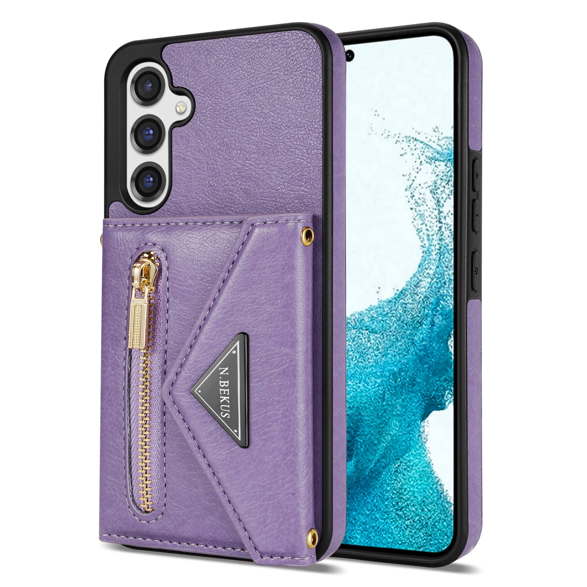 Alt View 6. Dteck - Crossbody Wallet Case for Samsung Galaxy S26+, Shockproof PU Leather Stand Cover with Zipper Pocket and Card Slots - Purple.