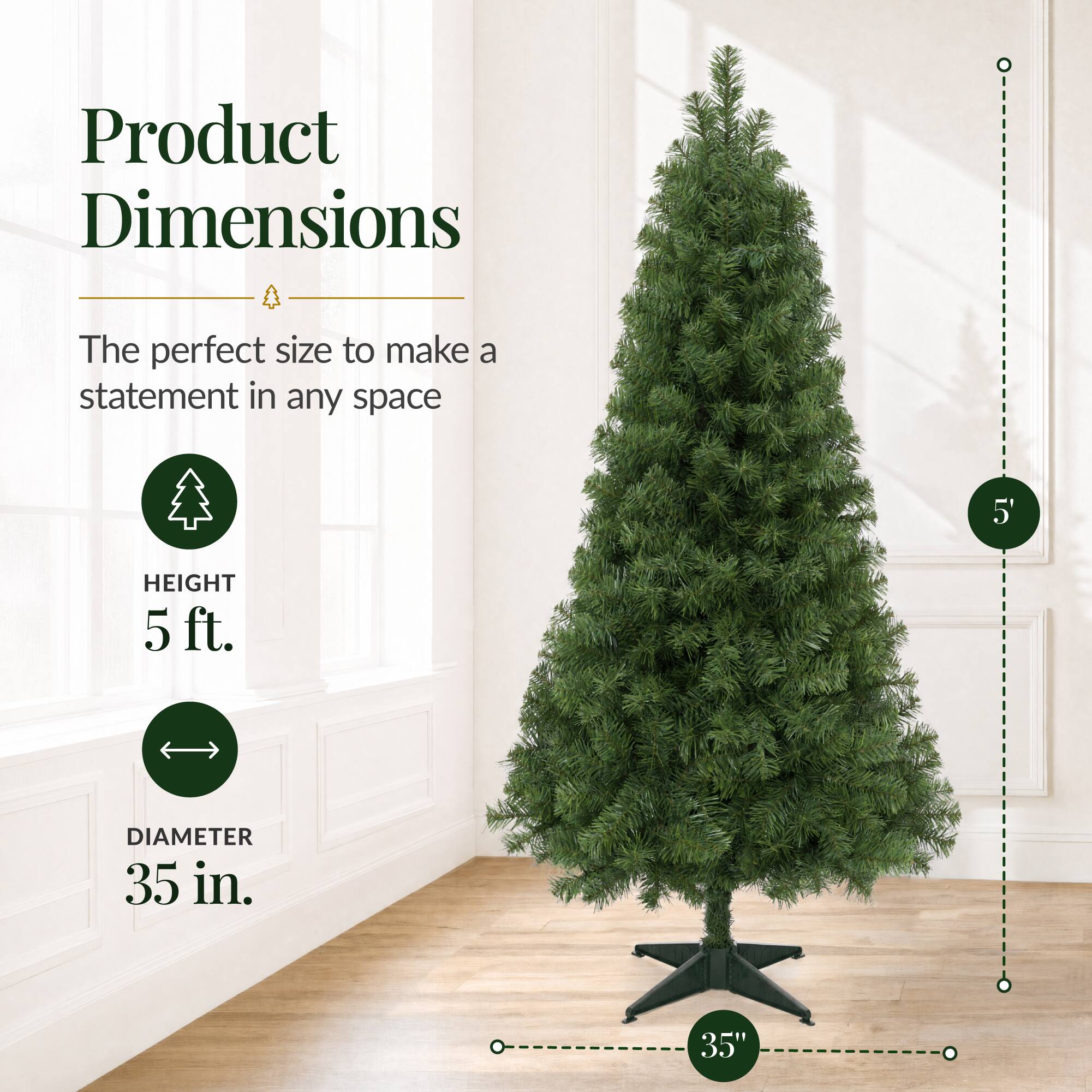 Product Dimensions  
The perfect size to make a statement in any space  
HEIGHT 5 ft.  
DIAMETER 35 in.