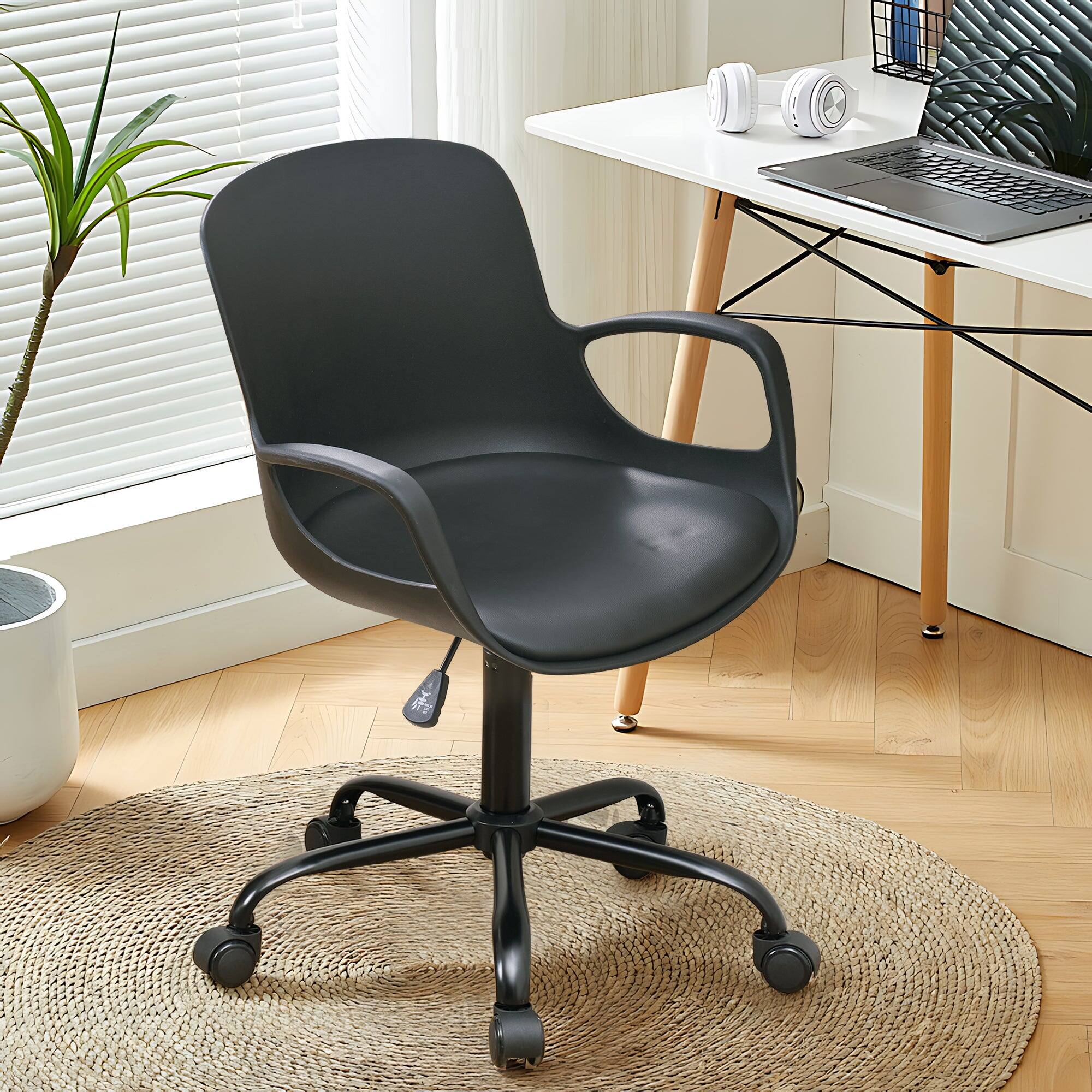 Angle. Vecelo - PU Leather Office Chair with Adjustable Height - 360° Swivel Wheels, Ergonomic Desk Chair, Black Computer Chair - Black.