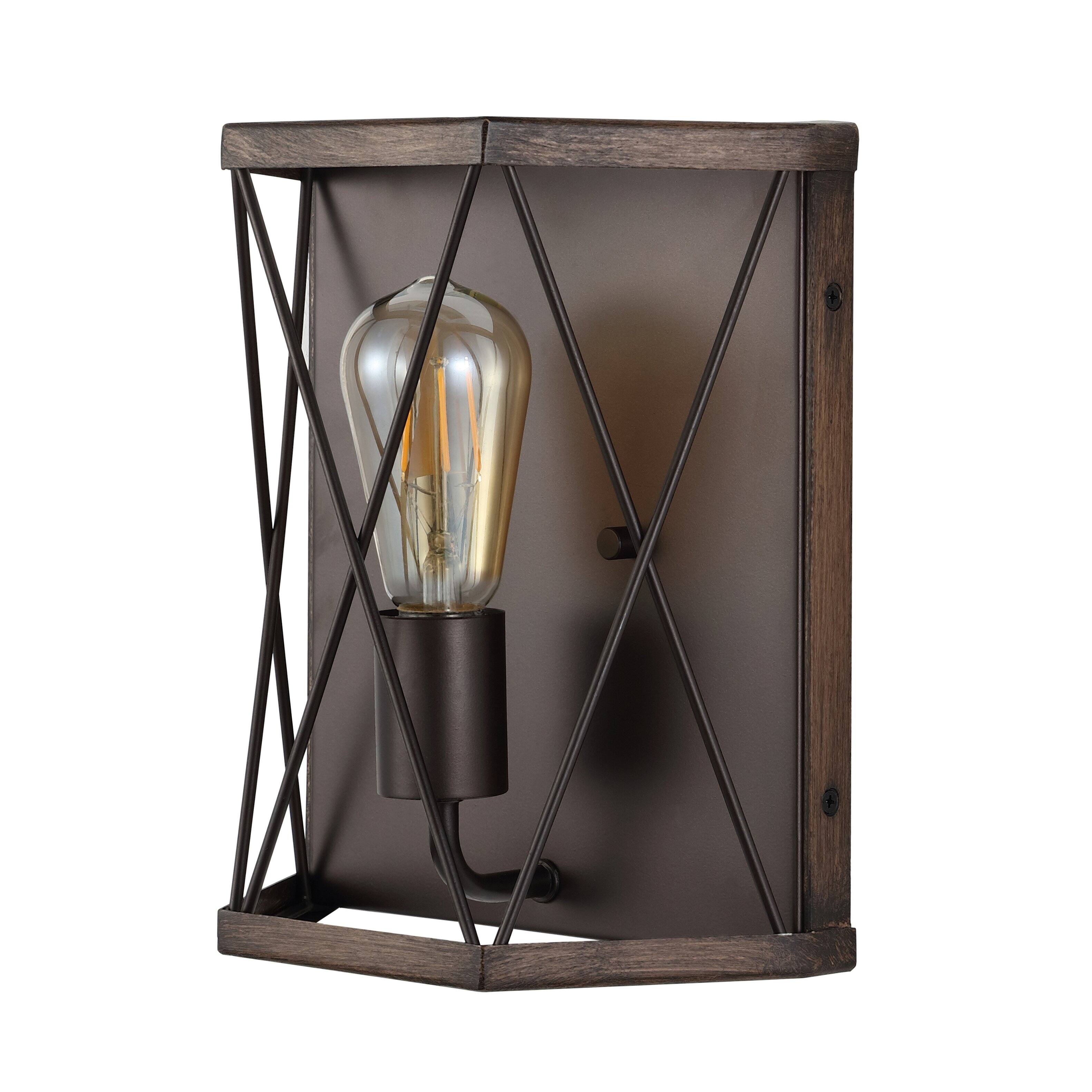 Alt View 6. Jonathan Y - Liam 8.25" 1-Light Rustic Farmhouse Iron LED Sconce, Wood Finished/Oil Rubbed Bronze - Dark Brown/Oil Rubbed Bronze.