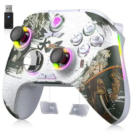Front. Rossetta - X15 Wireless BT Controller with Hall Joysticks/Triggers & RGB - No Drift/Dead Zone - for PC/Android/Steam/Switch - White.