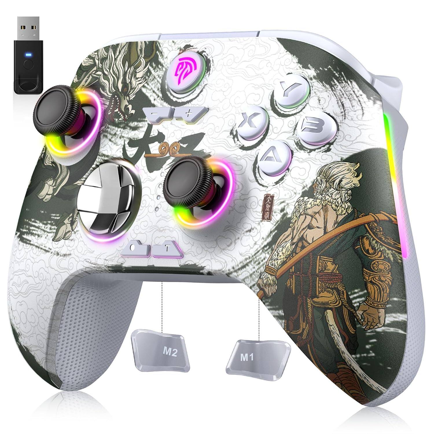 Rossetta - X15 Wireless BT Controller with Hall Joysticks/Triggers & RGB - No Drift/Dead Zone - for PC/Android/Steam/Switch - White