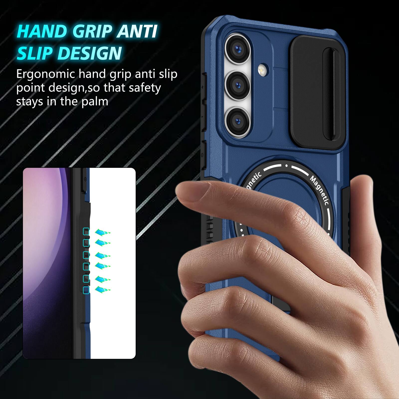 HAND GRIP ANTI SLIP DESIGN  
Ergonomic hand grip anti slip point design, so that safety stays in the palm