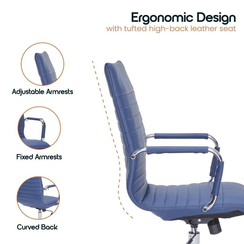 Ergonomic Design  
with tufted high-back leather seat  

Adjustable Armrests  
Fixed Armrests  
Curved Back