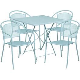 Emma + Oliver - Commercial Grade 28" Square Metal Folding Patio Table Set w/ 4 Round Back Chairs - Sky Blue