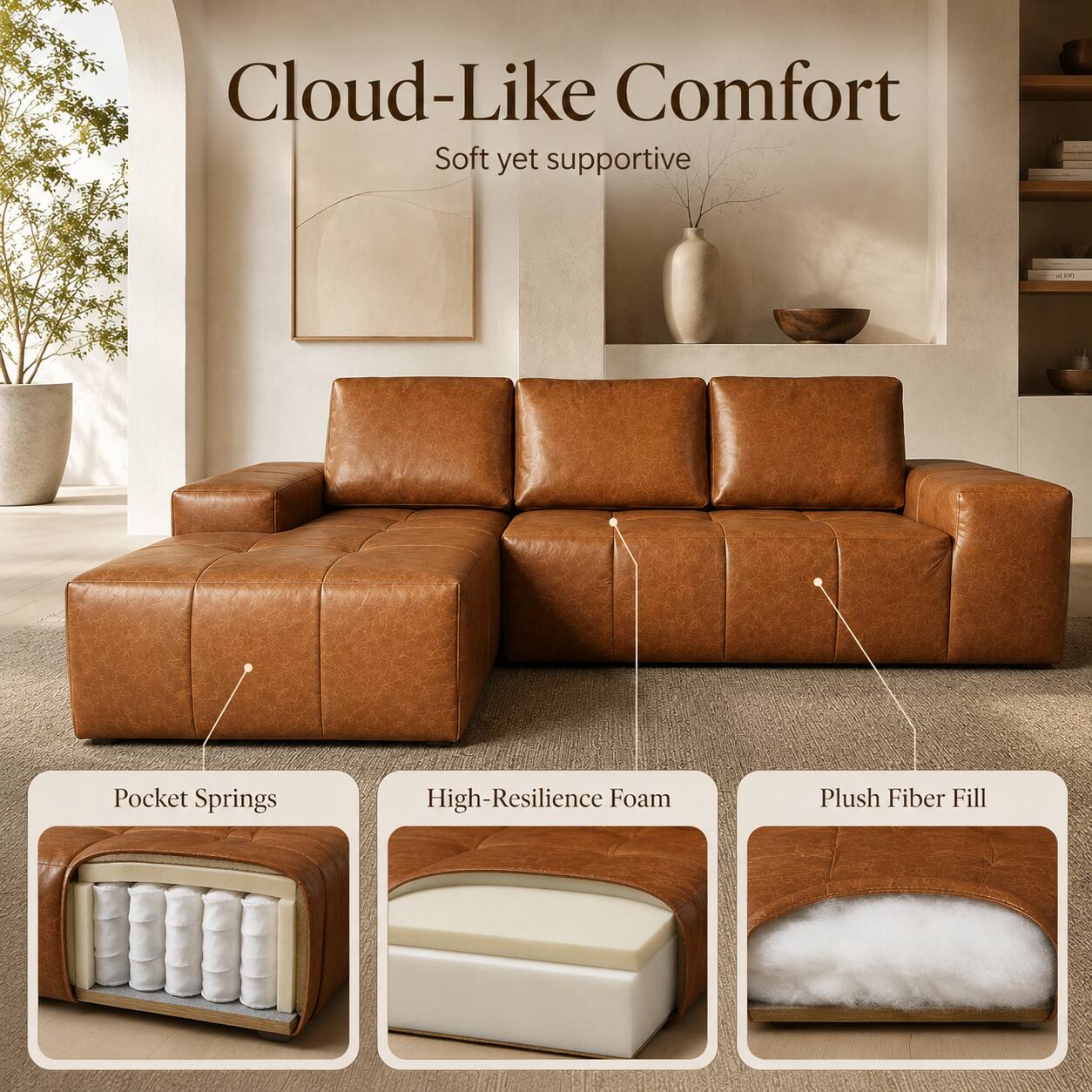 Cloud-Like Comfort  
Soft yet supportive  
- Pocket Springs  
- High-Resilience Foam  
- Plush Fiber Fill