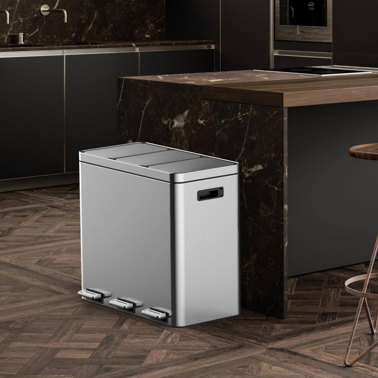 Back. Acekool - Trash Can, Stainless Steel Step Trash Can with Soft-Close Lid, Hands-Free Pedal.