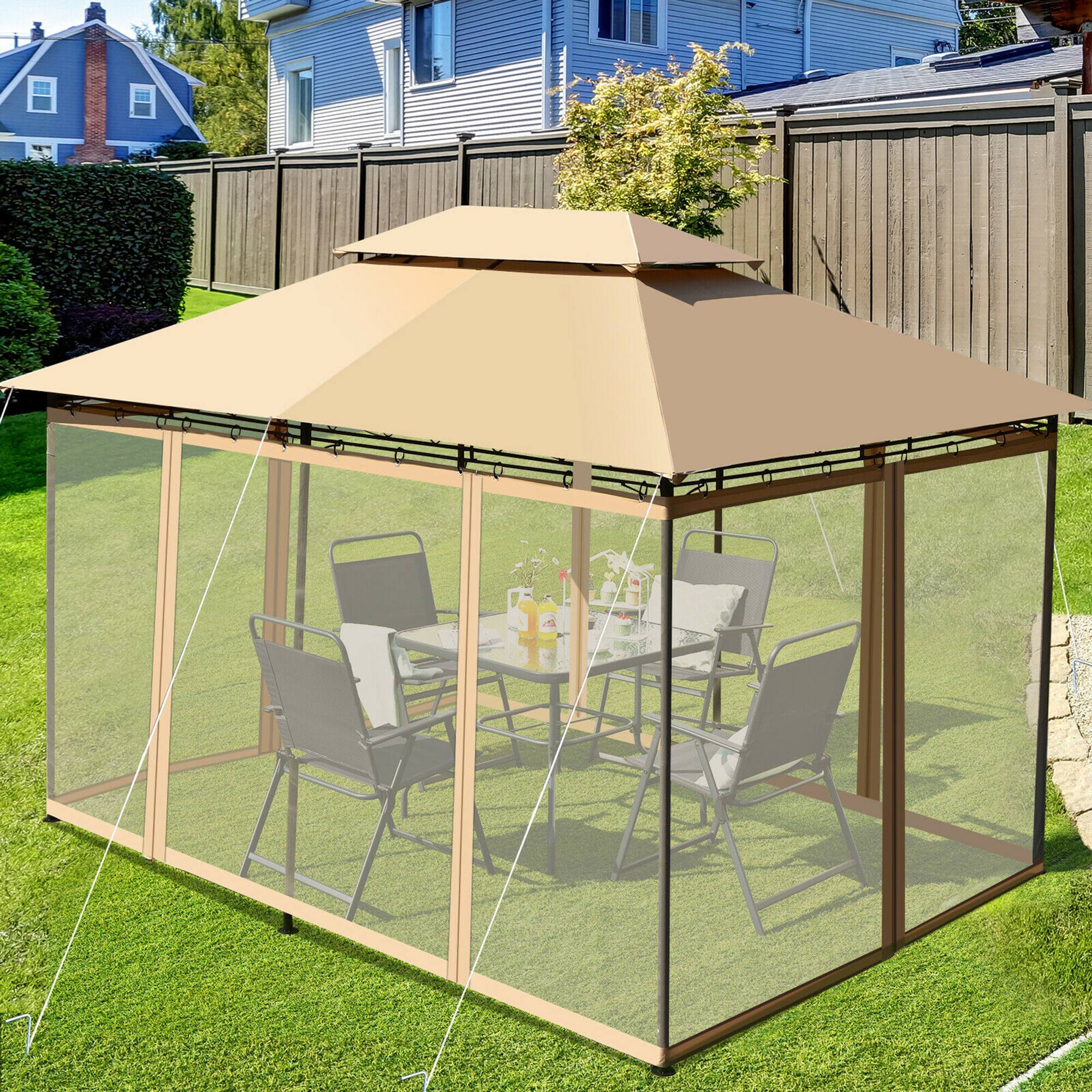 Alt View 1. Costway - Costway 2-Tier 10'x13' Steel Gazebo Canopy Tent Shelter Patio Garden Outdoor Netting - Tan.