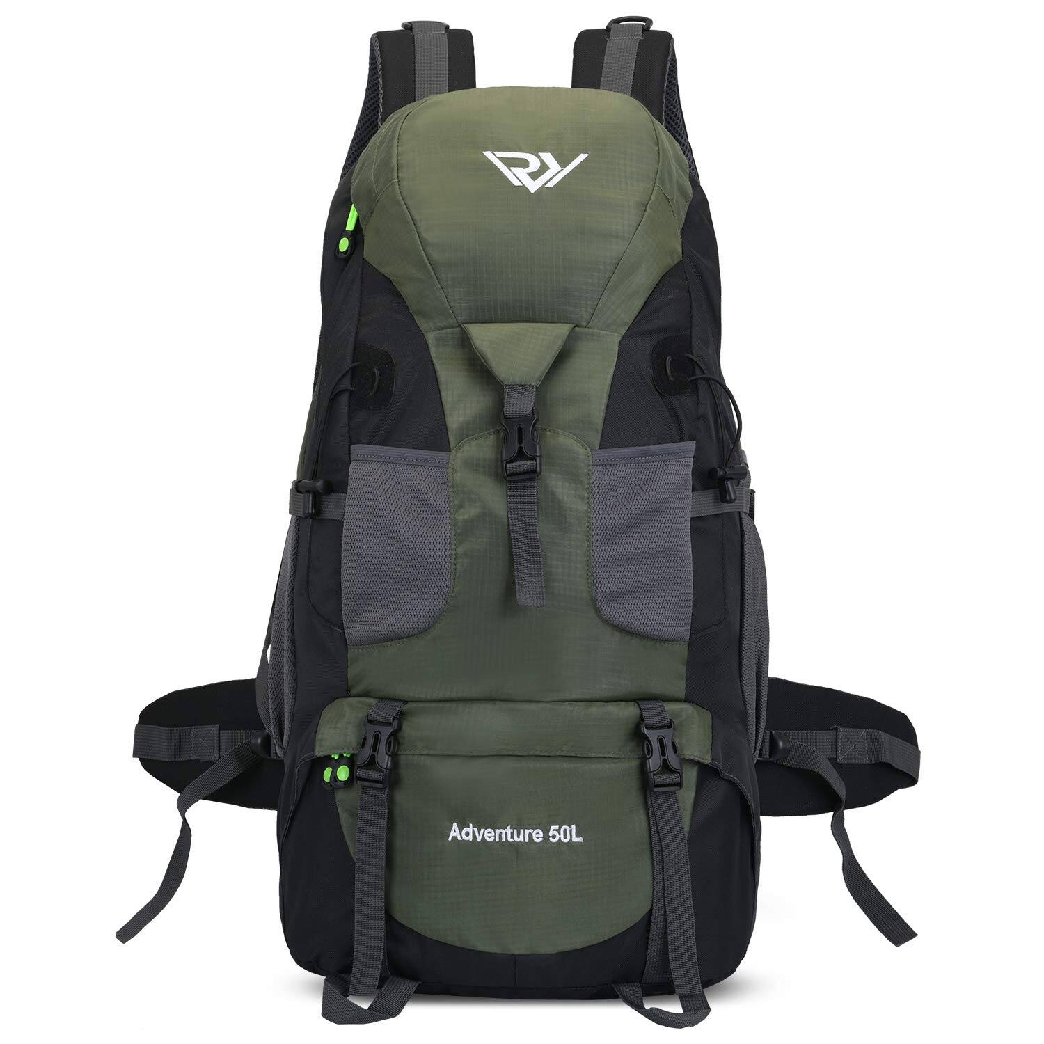 Left. Cozy Serene - 50l Hiking Backpack  Waterproof Lightweight Daypack For Outdoor Camping Travel - Army Green.