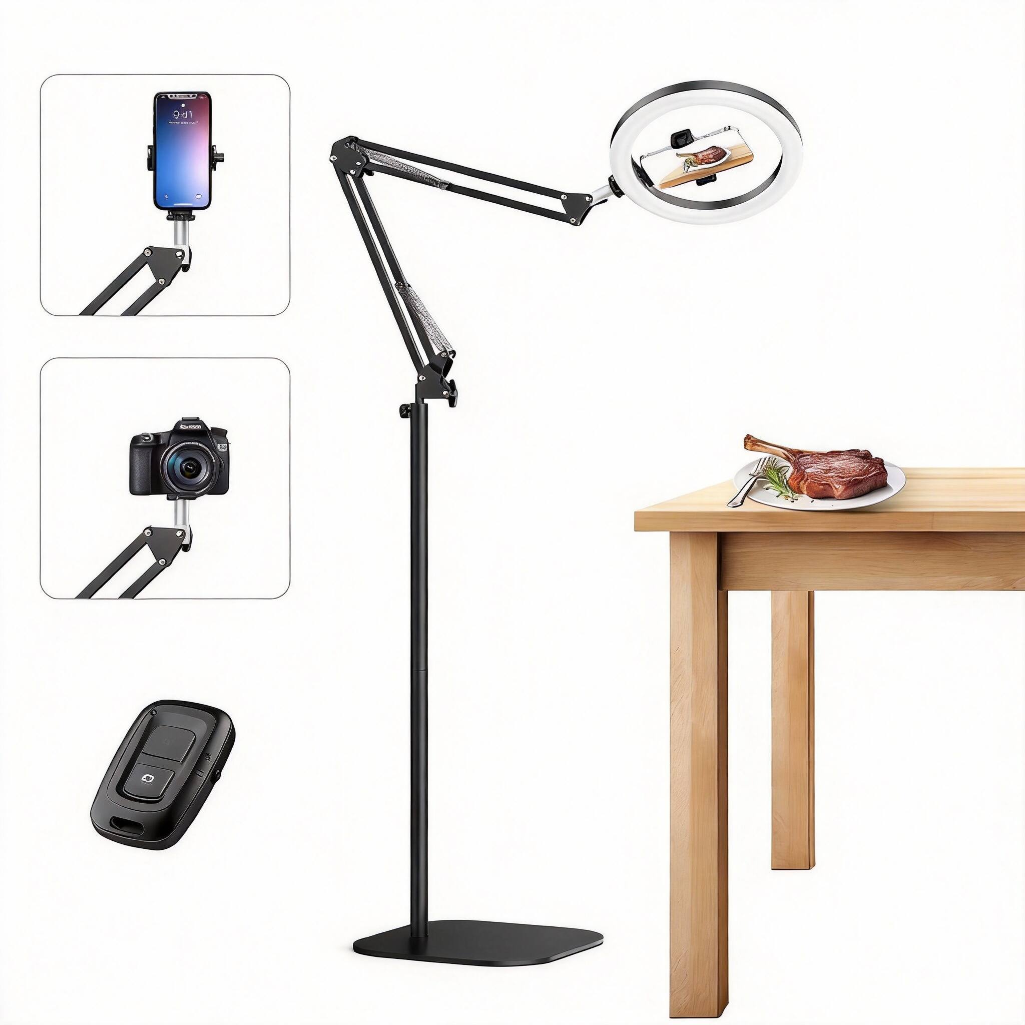 Alt View 1. OMOMMD - Overhead Phone Mount With Ring Light Circle Cri Adjustable Height Camera Tripod For Photography Live Stream... - 10 inches.