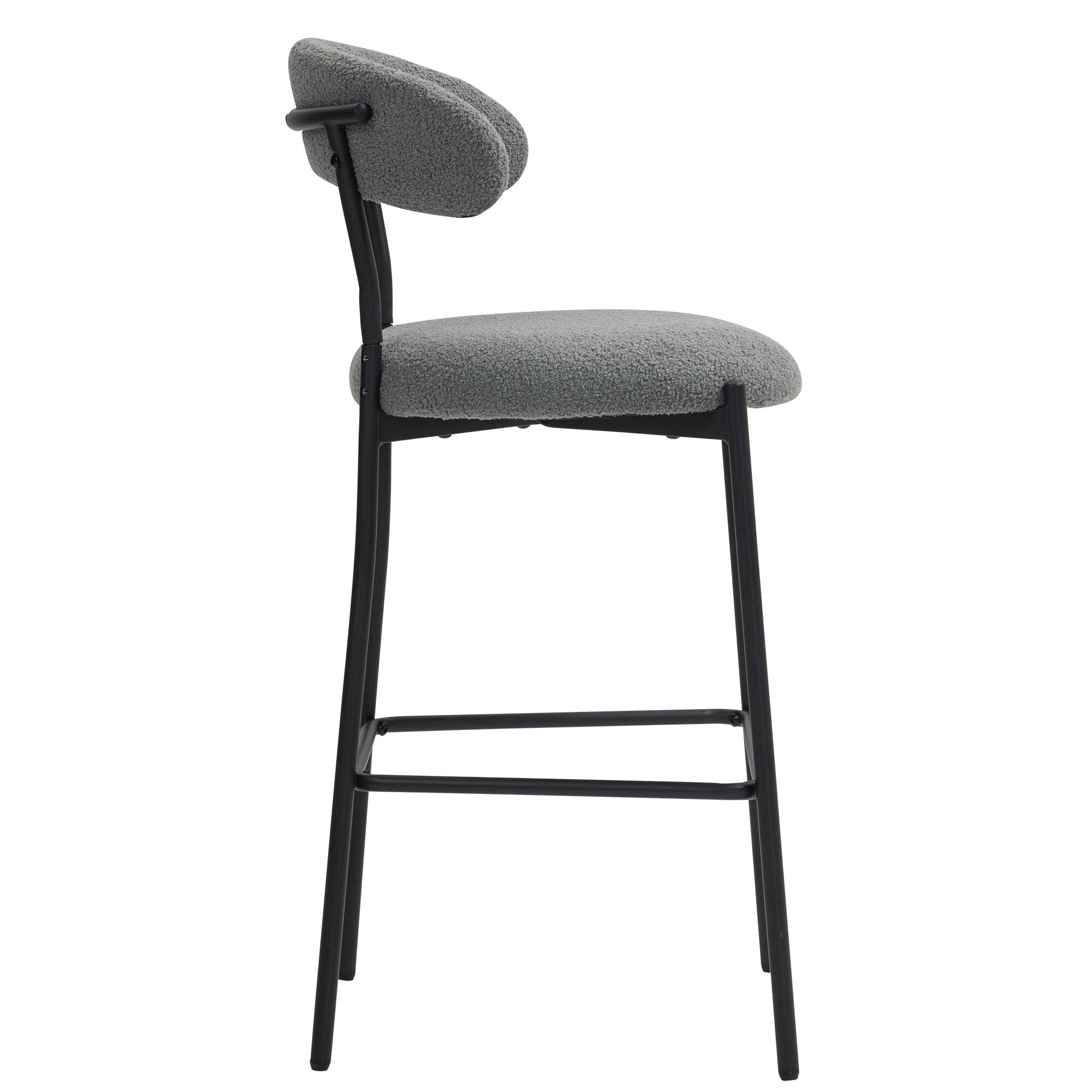 Back. GOODSILO - 26"" Counter Height Bar Stool - Teddy Fabric Kitchen Island Stool with Black Base - Grey.