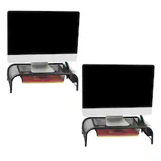 Front. Mind Reader - Monitor Stand, Ventilated Laptop Riser, Paper Tray, Office, Metal Mesh, 20"L x 11.5"W x 5.5"H, Set of 2 - Black.