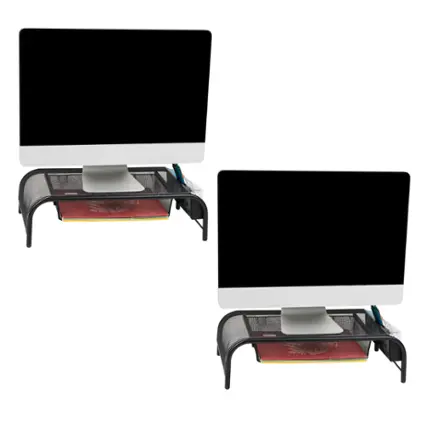 Mind Reader - Monitor Stand, Ventilated Laptop Riser, Paper Tray, Office, Metal Mesh, 20"L x 11.5"W x 5.5"H, Set of 2 - Black