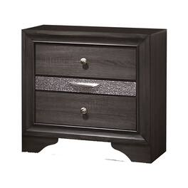 Manhattan Lane - Wooden Nightstand with 2 Drawers and 1 Jewelry Drawer - Gray and silver