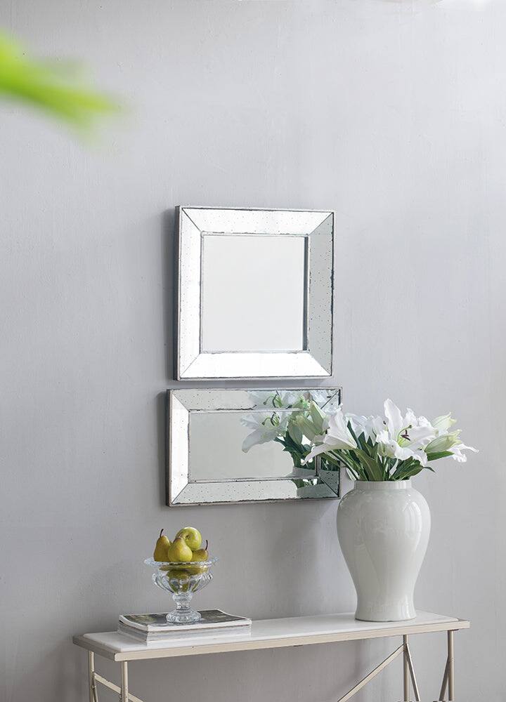 Alt View 6. BreeBe - 18x18 Distressed Silver Square Accent Mirror Traditional Framed Wall Mirror for Living Room Entryway Office Bedroom - Silver.