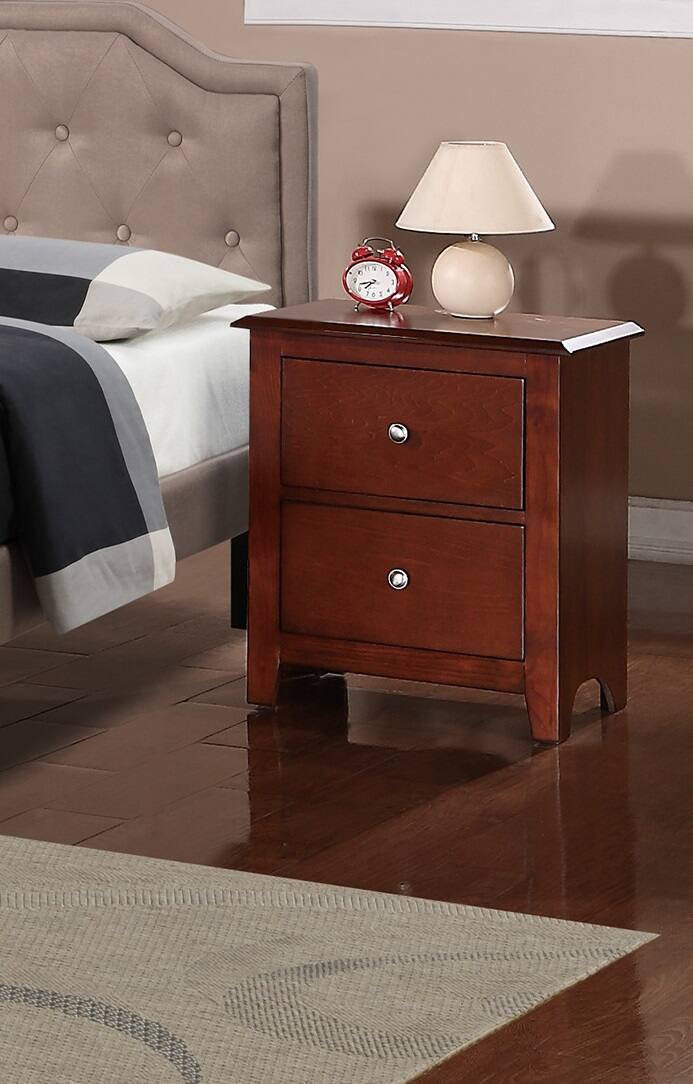 Angle. Tiramisubest - Cherry Wood 2-Drawer Bedside Table with Round Knob - Cherry.