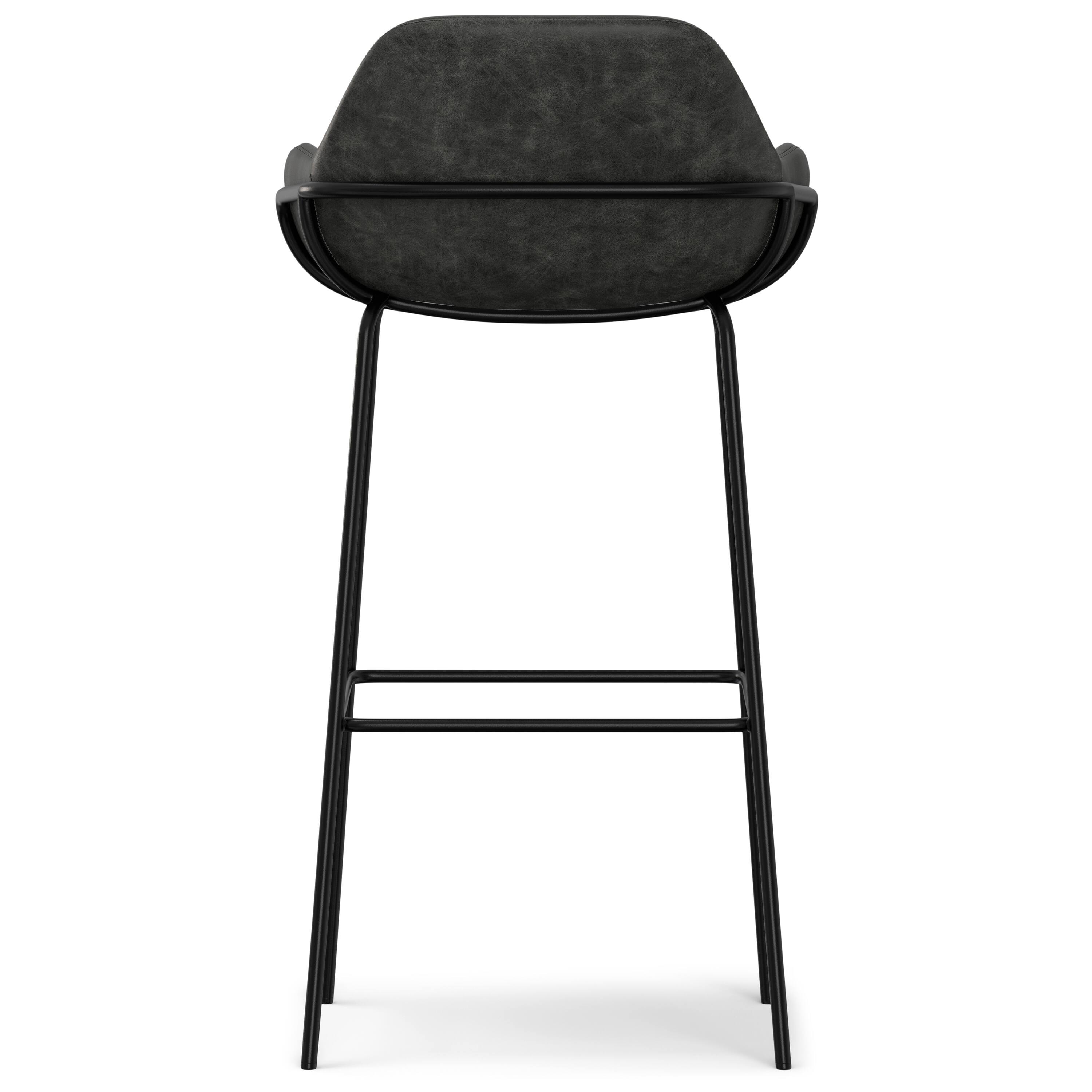 Back. Simpli Home - Simpli Home Mira Contemporary Bar Stool in Distressed Slate Grey  Vegan Faux Leather - Distressed Slate Grey.