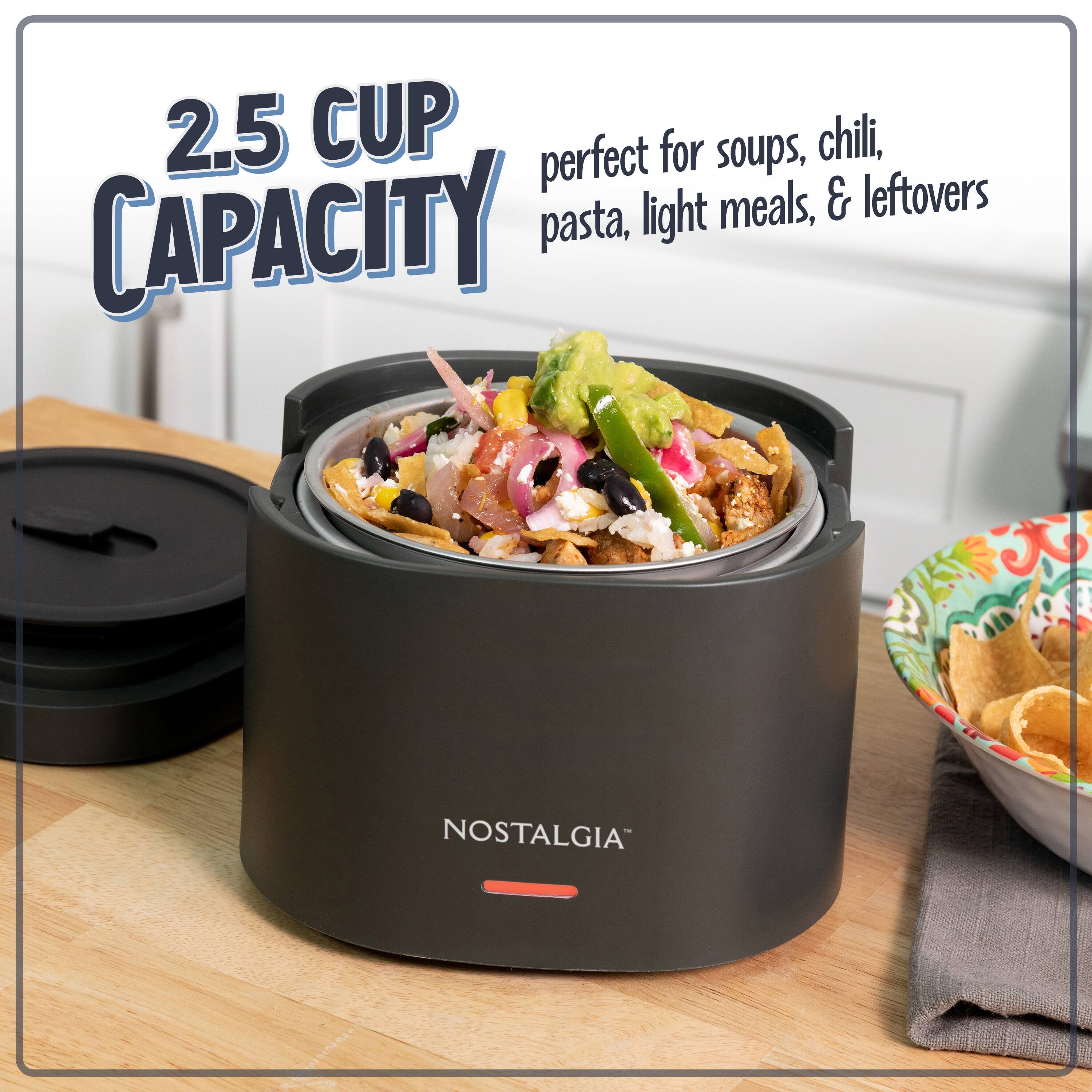 2.5 CUP CAPACITY  
perfect for soups, chili, pasta, light meals, & leftovers  
NOSTALGIA™