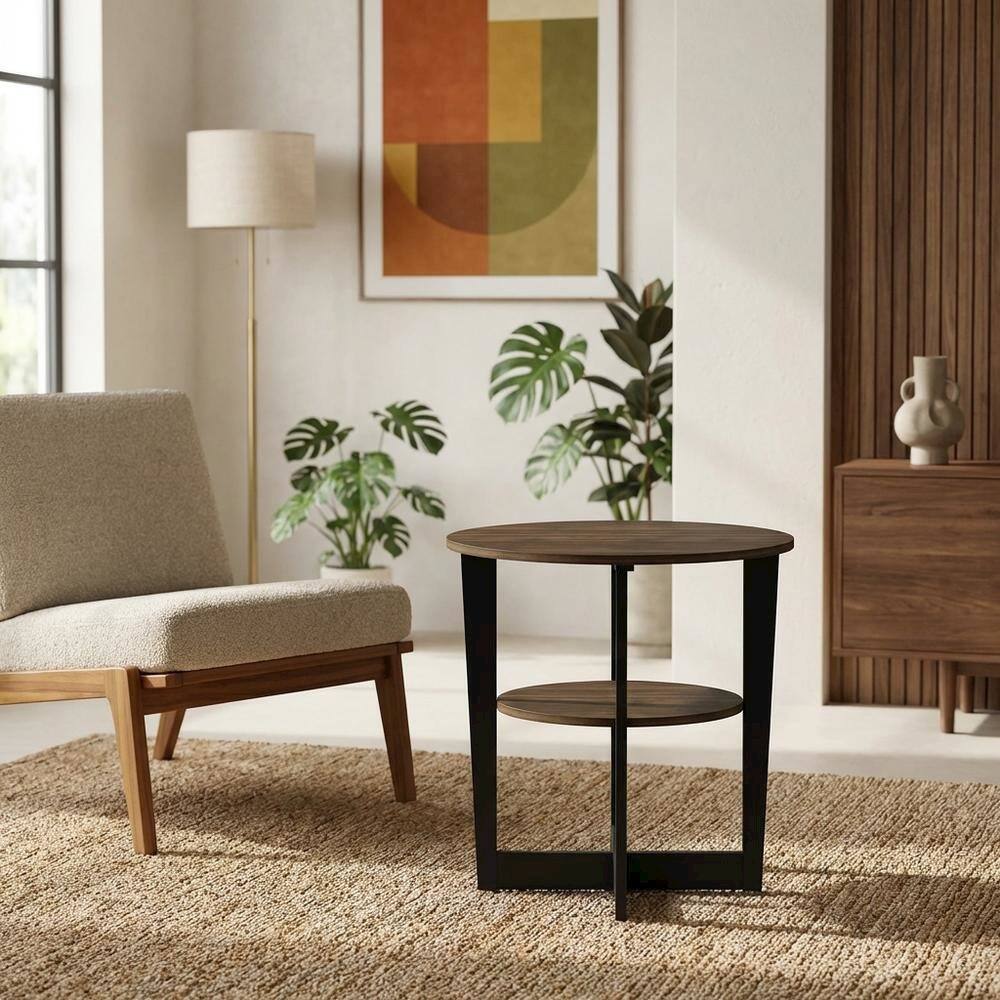 Angle. FurniFact - Walnut and Black Oval End Table with Modern Style and Sturdy Frame - Columbia Walnut/Black.