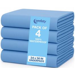 Comfety - Washable Underpads, Reusable Ultra Absorbent Incontinence Bed Pads for Adults & Seniors - 4 Pack - Blue