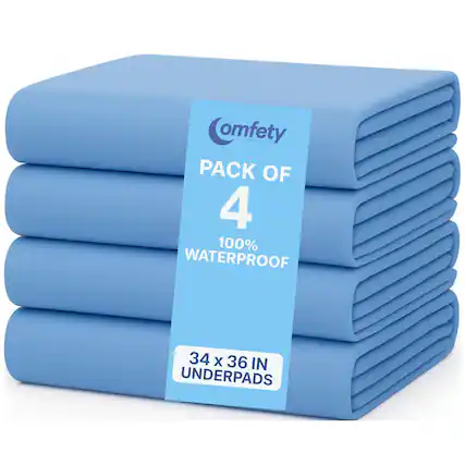 omfety - Pack of 4 100% Waterproof 34 x 36 in Underpads