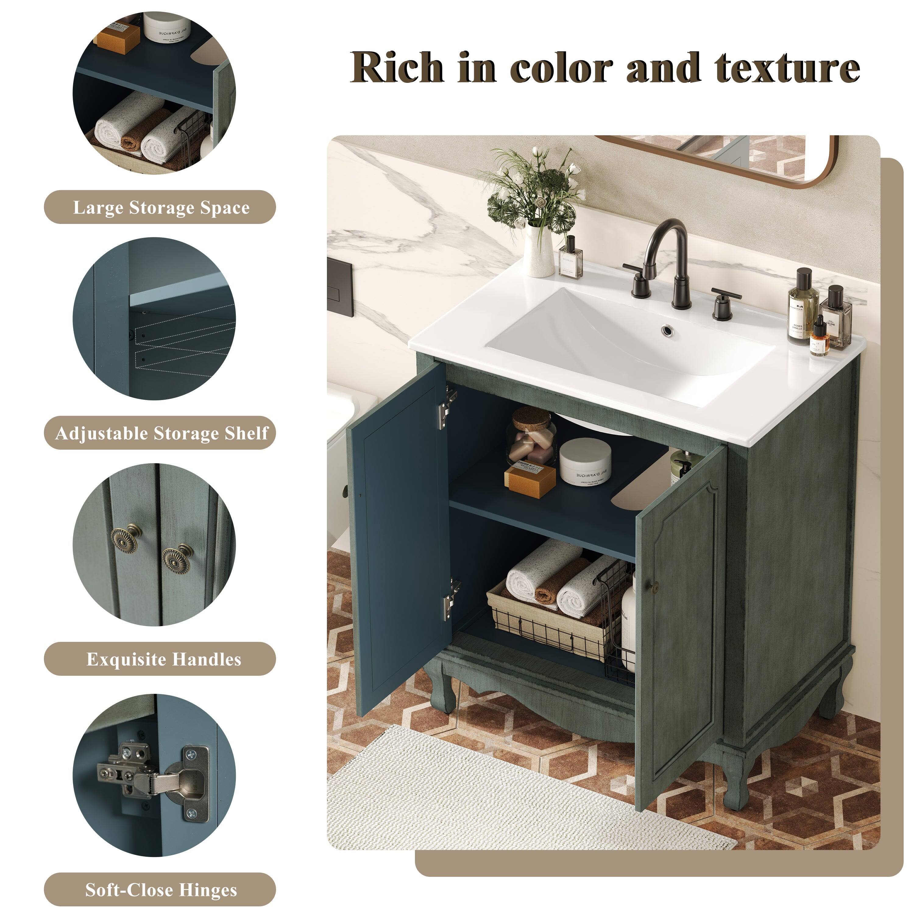 Rich in color and texture

- Large Storage Space
- Adjustable Storage Shelf
- Exquisite Handles
- Soft-Close Hinges