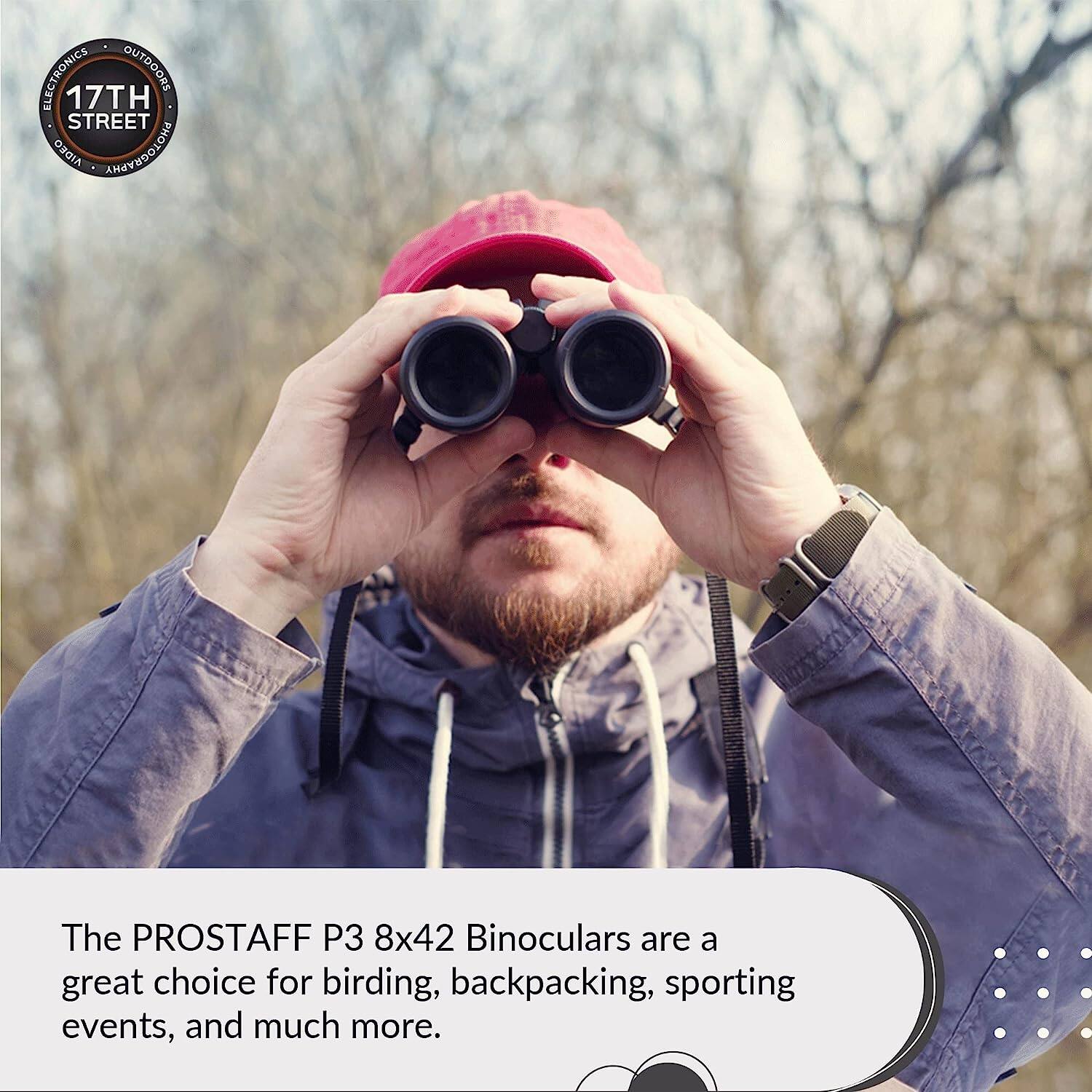 ELECTRONICS OUTDOORS 17TH STREET

The PROSTAFF P3 8x42 Binoculars are a great choice for birding, backpacking, sporting events, and much more.