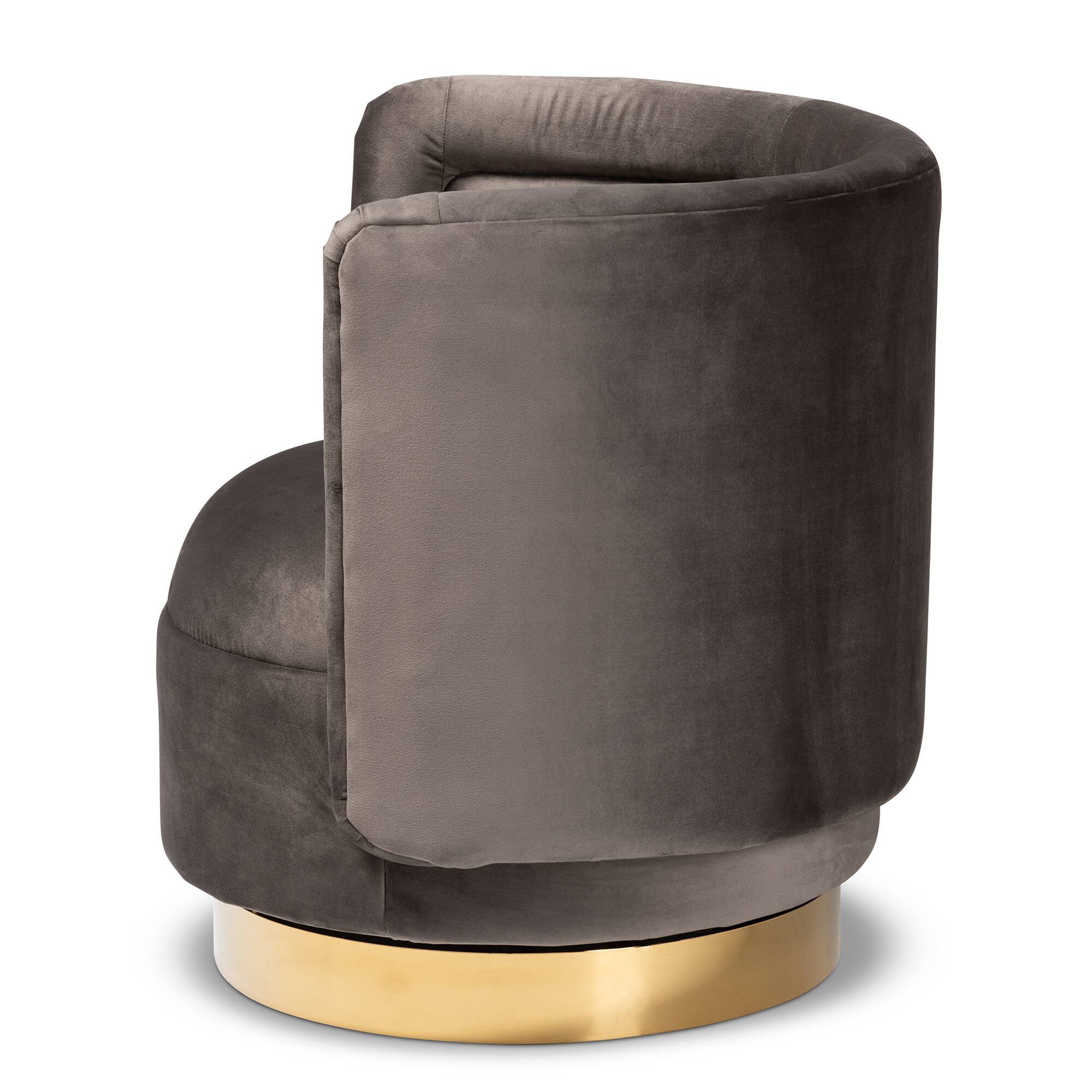 Left. Baxton Studio - Saffi Glam and Luxe Velvet Fabric Upholstered Gold Finished Swivel Accent Chair - Grey/Gold.