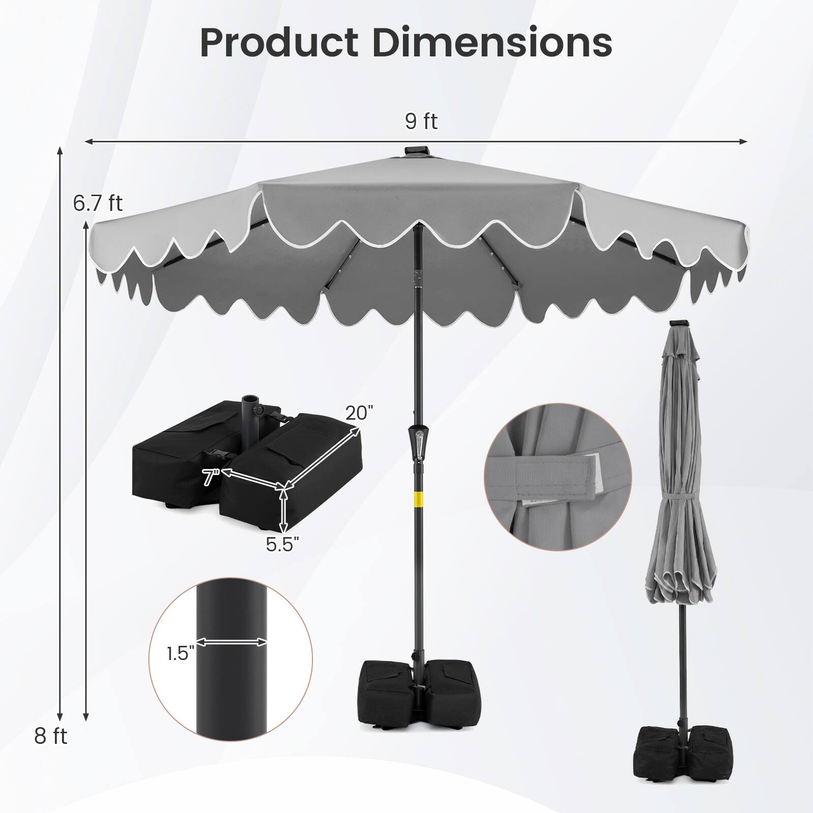 Product Dimensions: 9 ft, 6.7 ft, 20", 5.5", 1.5", 8 ft