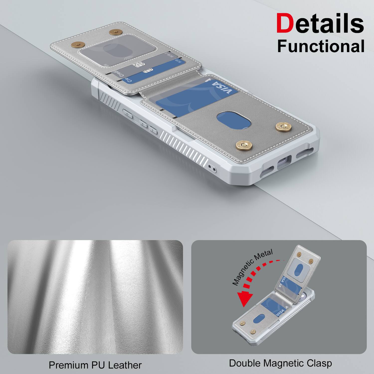 per Cr K A VISA Details Functional Metal Magnetic E VEA VISA Premium PU Leather Double Magnetic Clasp