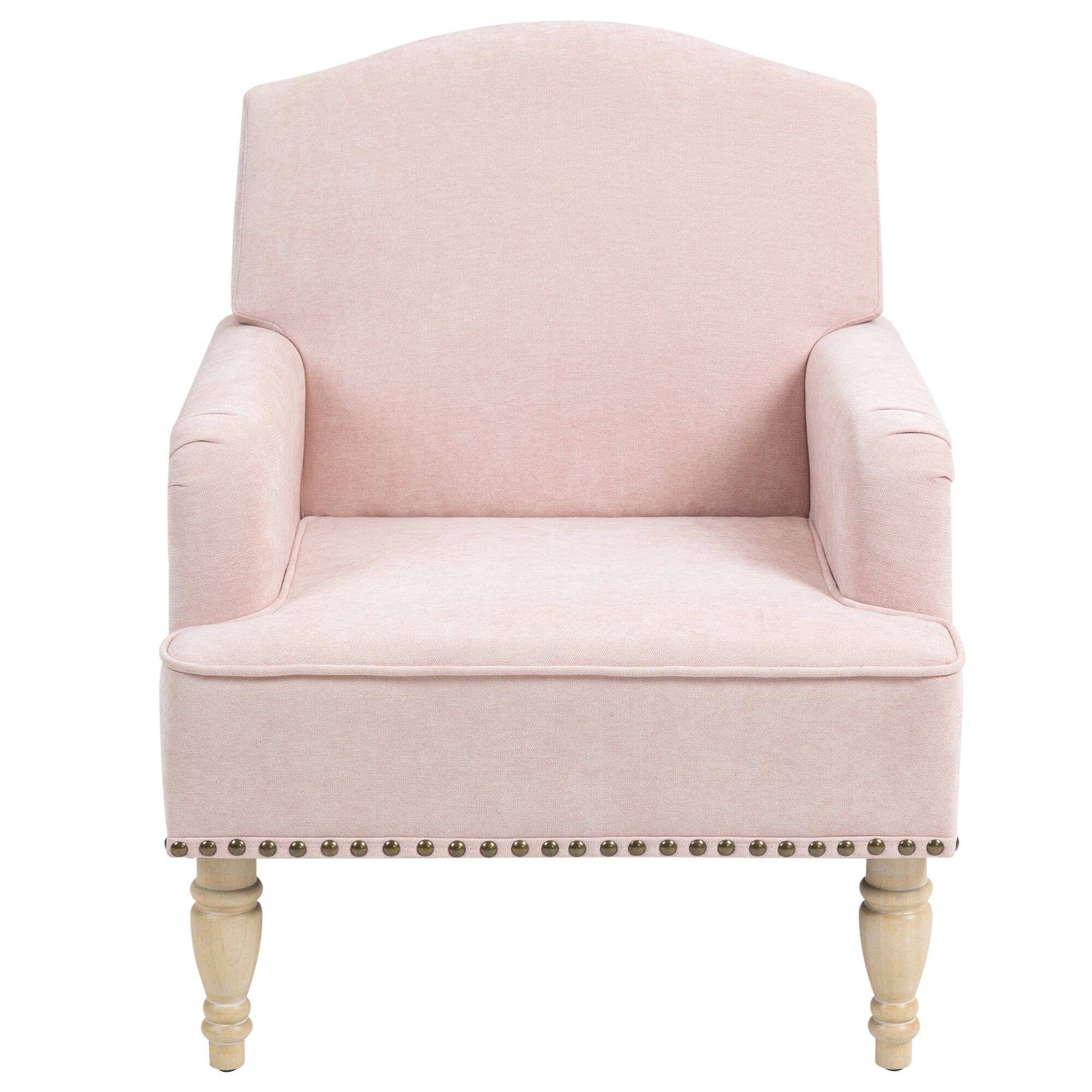 Alt View 5. GOODSILO - Stylish Upholstered Accent Chair with Wooden Legs and Nailhead Trim for Living Room or Bedroom - Pink.