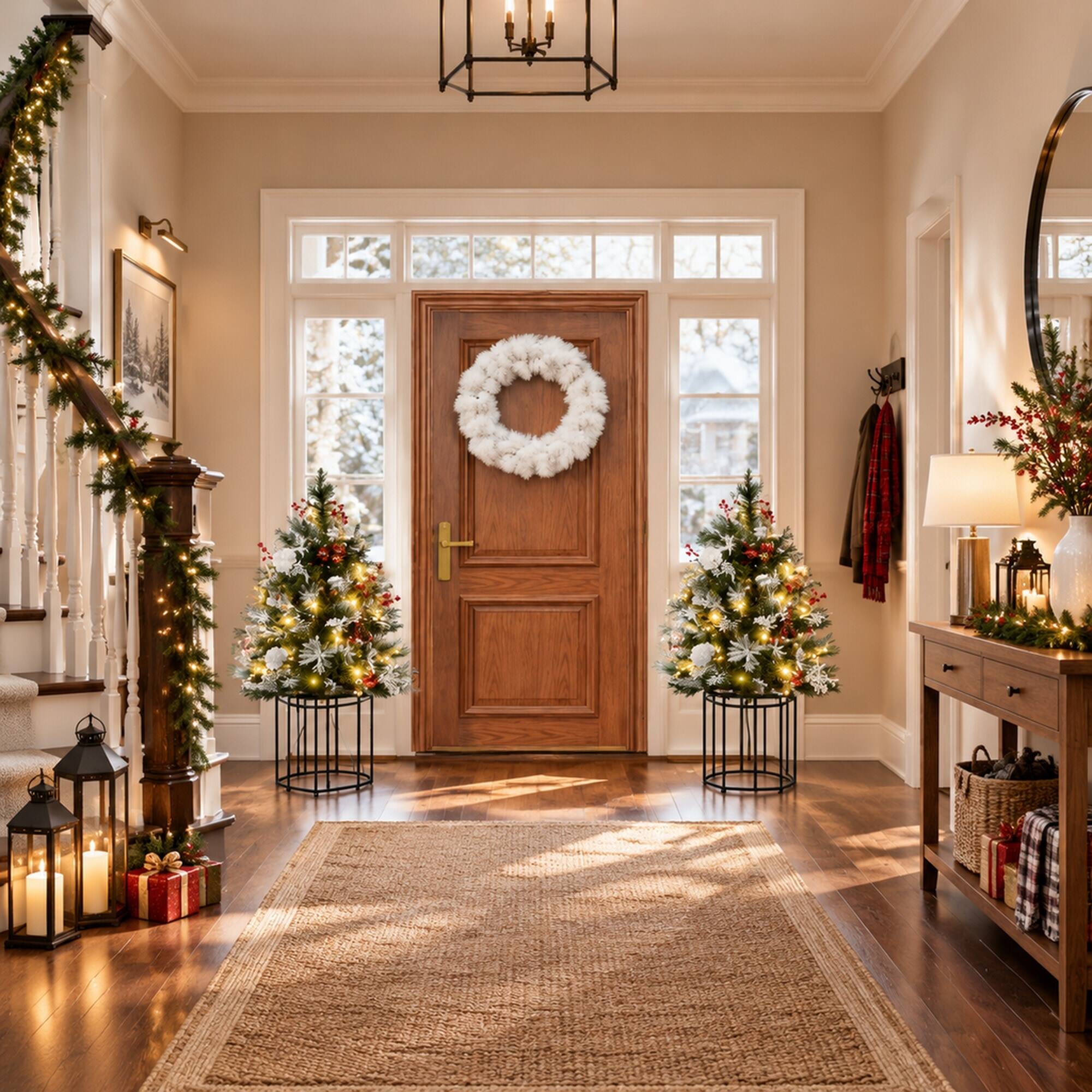 Left. RYHNUYNE - Artificial Christmas Tree Set With Festive Outdoor Porch Decor and Front Door Charm - Green,White.