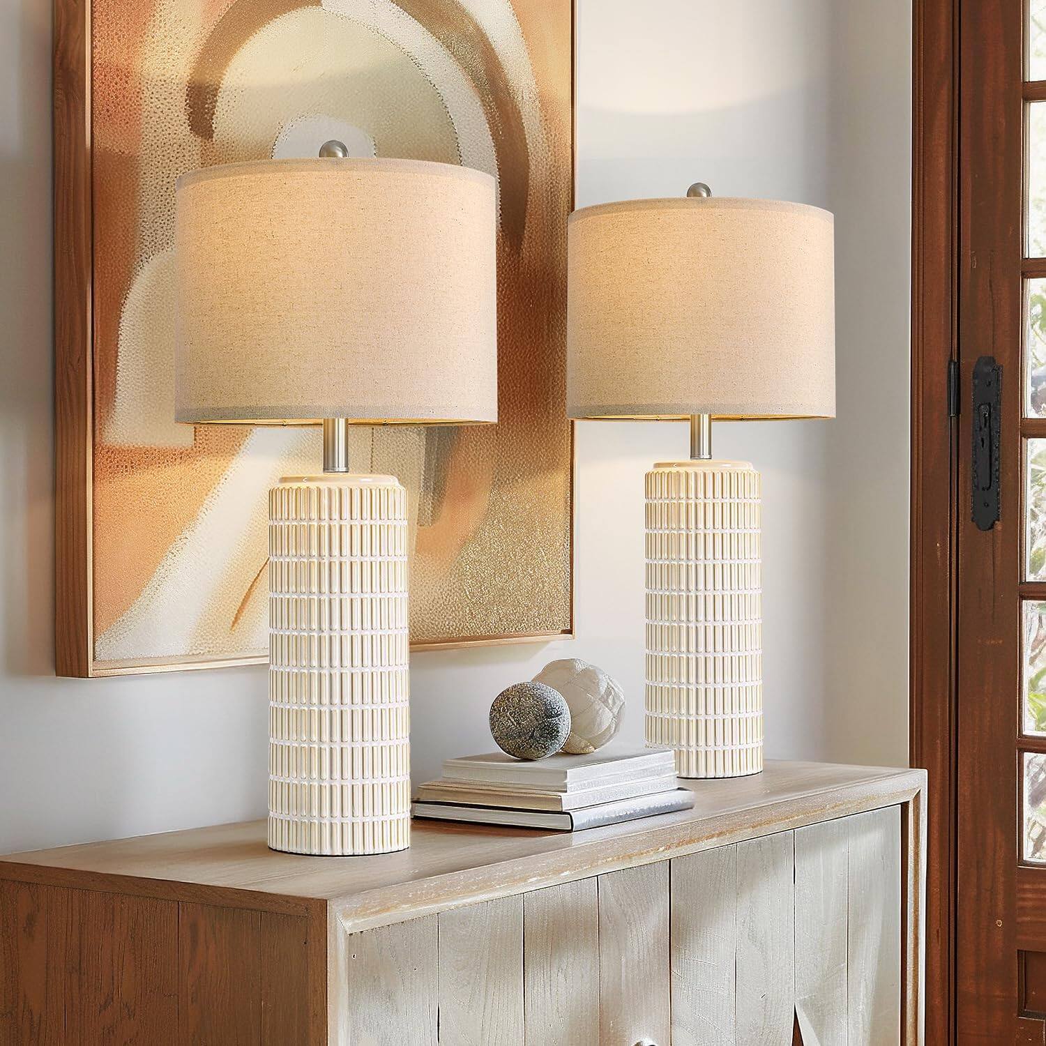 Beige and White - 27.5'' Ceramic Lamps
