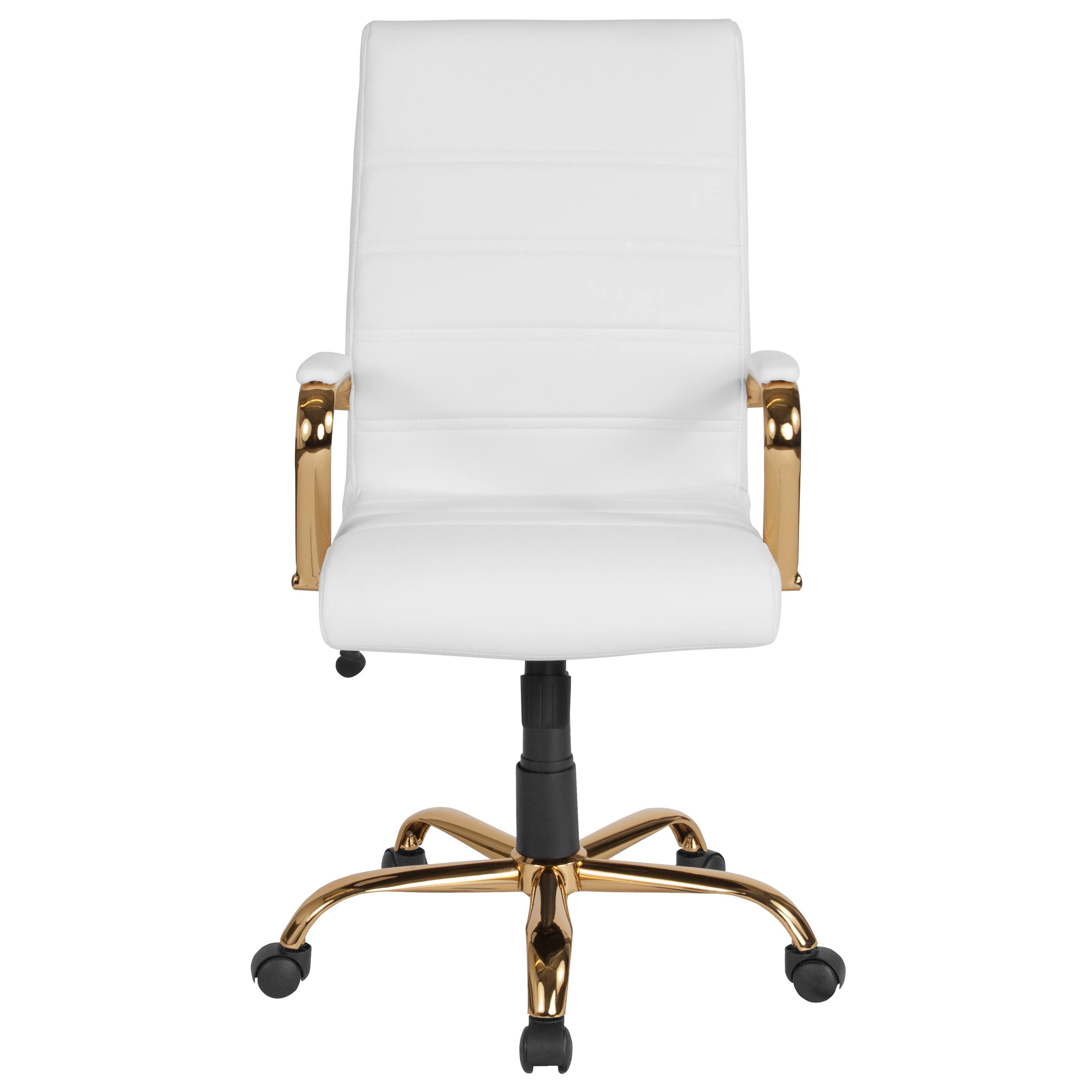 Alt View 7. Emma + Oliver - High Back Executive Swivel Office Chair with Metal Frame and Arms - White LeatherSoft/Gold Frame.