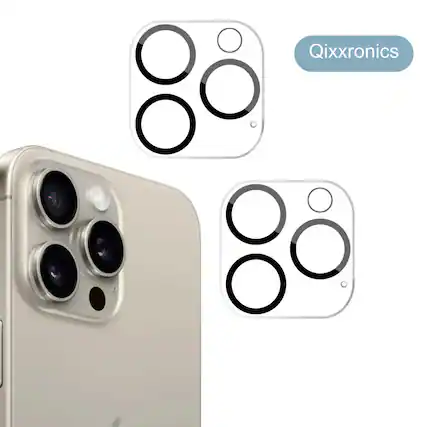 Front. Qixxronics - 2-PACK for iPhone 15 Pro Camera Lens Protector Tempered Glass - Clear.
