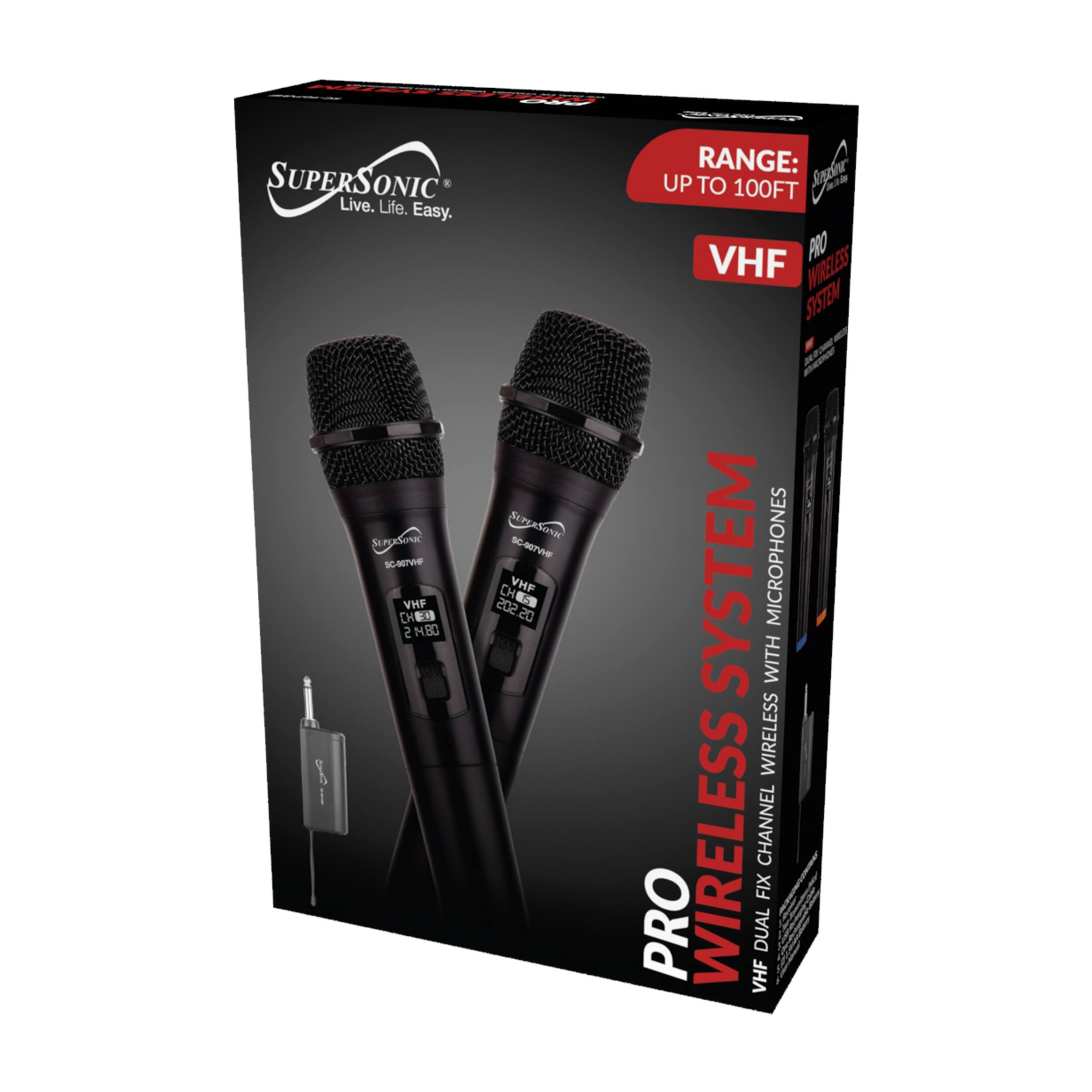 - noi SUPERSONIC Live. Life. Easy. STR SAPEACON S6-4eTWP Sg-0TV CH VHF VHP SOS 6 CH 20 2 M.B0 % RANGE: UP TO 100FT VHF PRO WIRELESS SYSTEM - F SYSTEM MICROPHONES WITH WIRELESS WIRELESS CHANNEL FIX PRO VHF DUAL