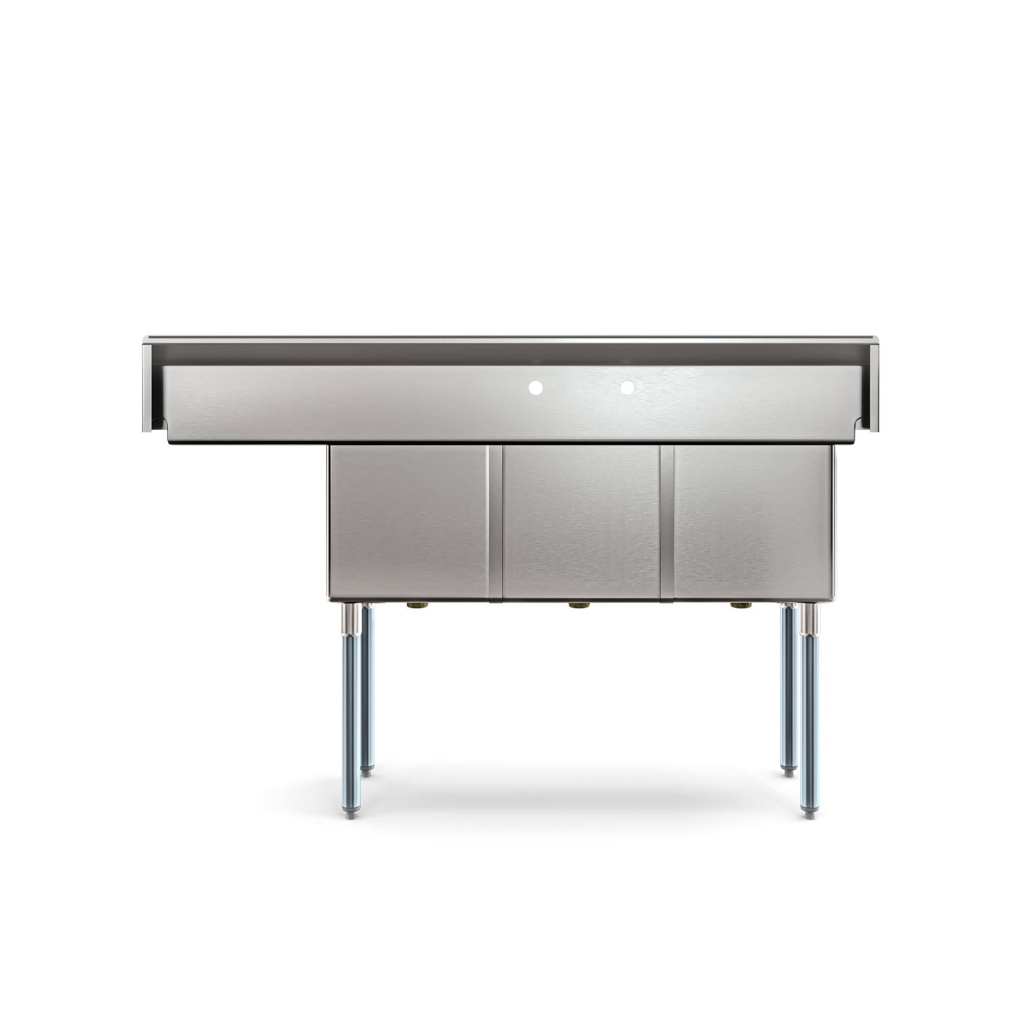 Alt View 2. Koolmore - 63 in Three Compartment  Sink, Bowl Size 15x15x14, Stainless-Steel 16 Gauge with Right Drainboard - Stainless Steel.