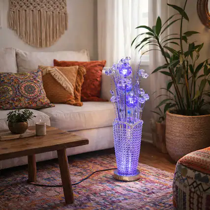 Front. FC Design - 27"H Changing Blue LED Floral Bouquet in Faux Crystal Vase Table Lamp.