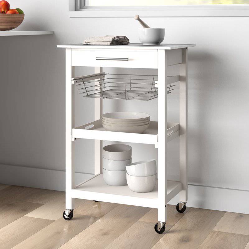 Angle. SlickBlue - Kitchen Storage Cart with Drawer and Stainless Steel Top - White.