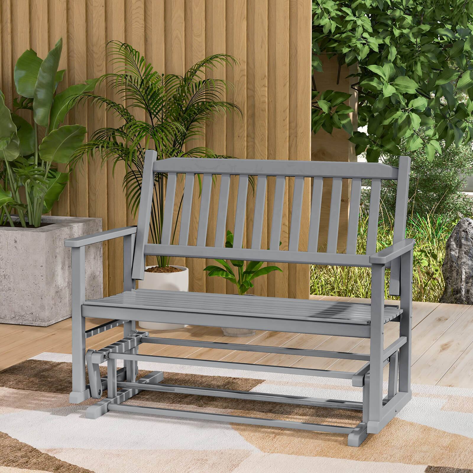 Alt View 4. Costway - Patio Glider Loveseat Chair Swing Rocking Bench with Slatted Seat & Curved Backrest - Gray.