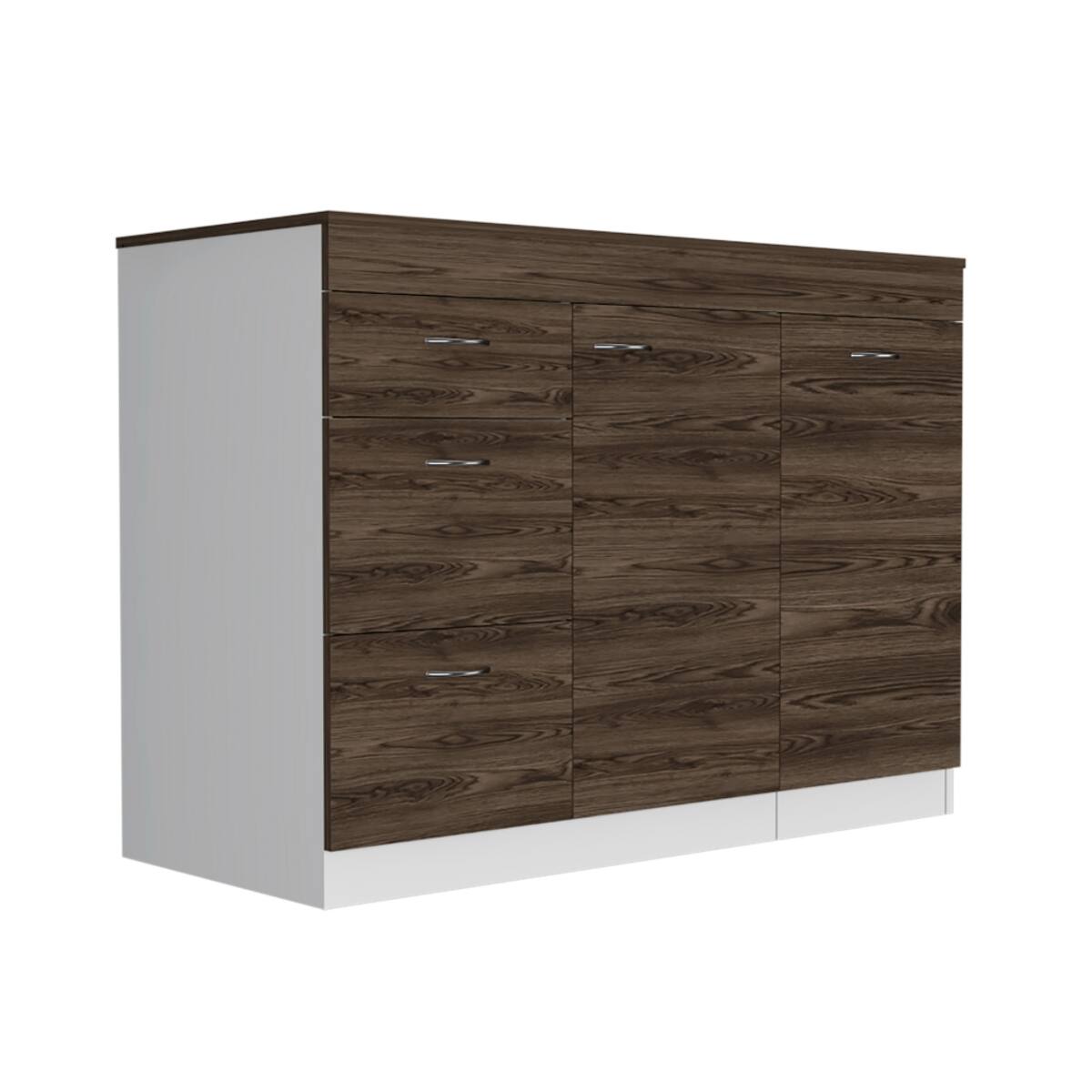 Alt View 3. Loheer - Loheer White Dark Walnut Kitchen Base Cabinet Stationary Rectangular Kitchen Island - White and Dark Walnut.