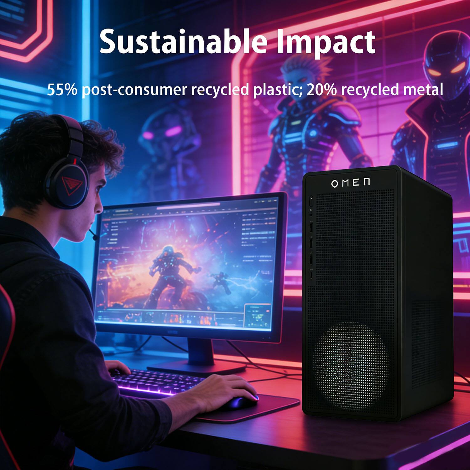 Sustainable Impact  
55% post-consumer recycled plastic; 20% recycled metal