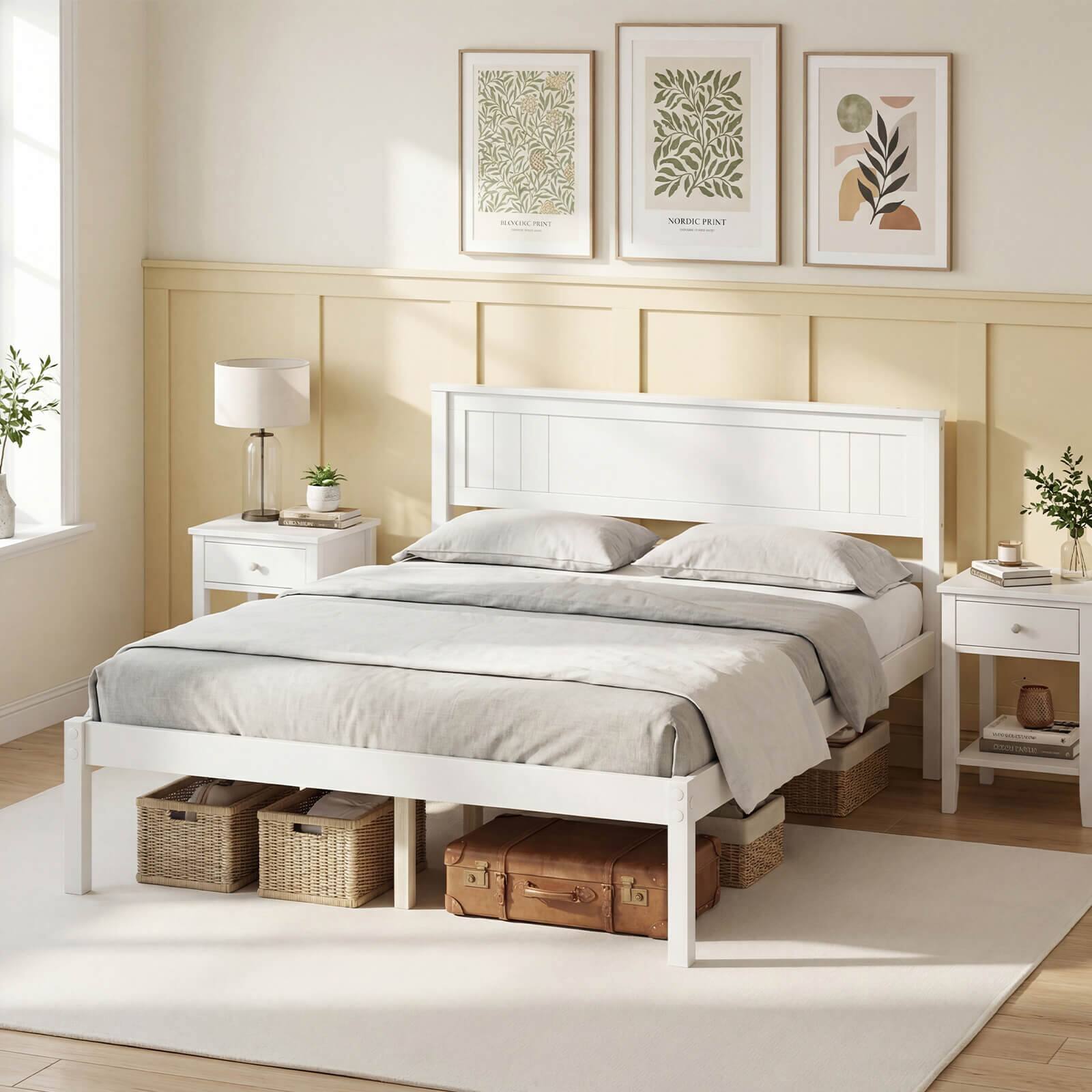 Alt View 1. Costway - Costway Full Size Wooden Platform Bed Frame with Headboard Mattress Foundation - White.