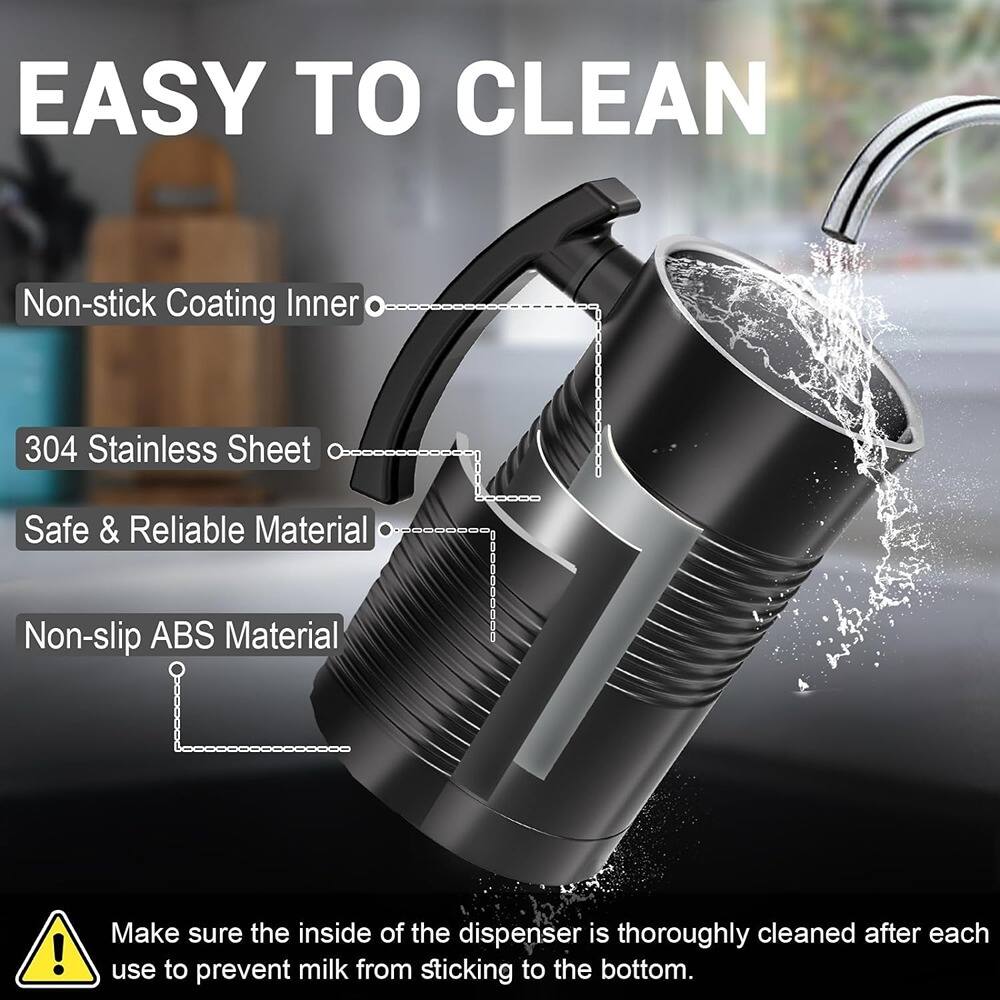 EASY TO CLEAN

- Non-stick Coating Inner
- 304 Stainless Sheet
- Safe & Reliable Material
- Non-slip ABS Material

Make sure the inside of the dispenser is thoroughly cleaned after each use to prevent milk from sticking to the bottom.