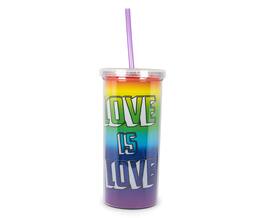 Silver Buffalo - Love is Love Rainbow Carnival Cup With Glitter Lid And Straw | Holds 20 Ounces - Yellow