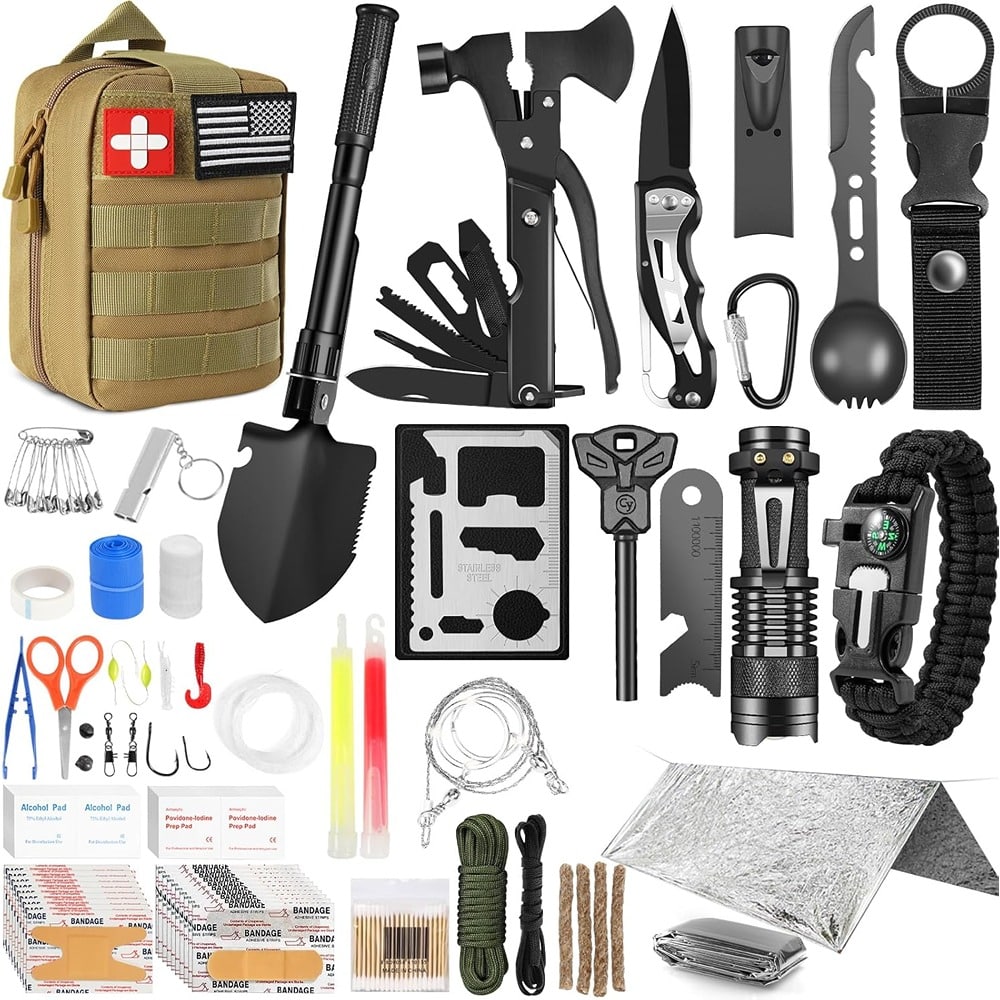 PARKER SLATER - Survival Kit, 149 PCS First Aid IFAK, Molle Bag, Medical Supplies, Camping, Hunting - Khaki