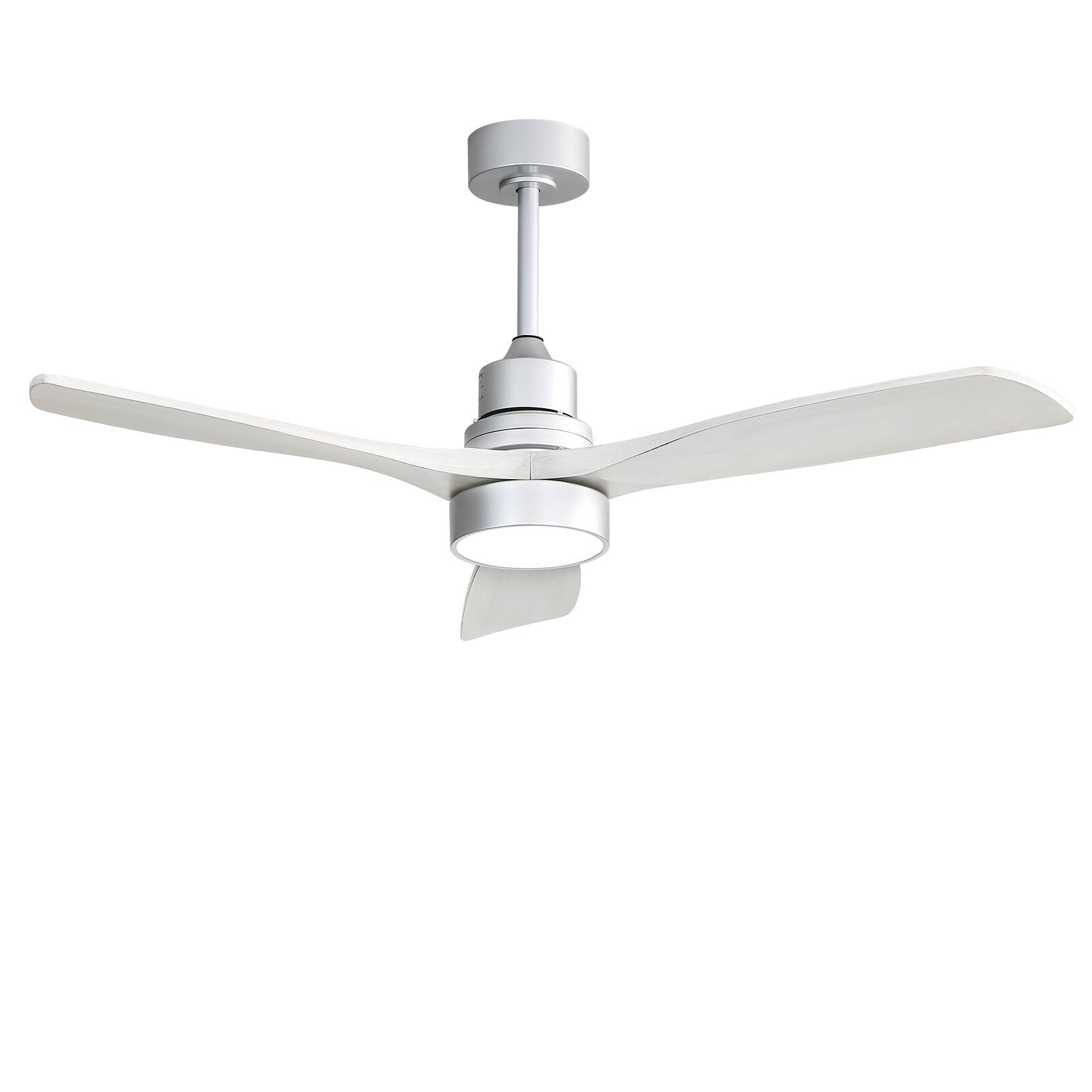 Left. Sofucor - 52 Inch Modern Solid Wood Ceiling Fan With Light and Remote 6 Speeds/Reversible Quiet DC for Bedroom Indoor/Outdoor - Silver Grey Wood.