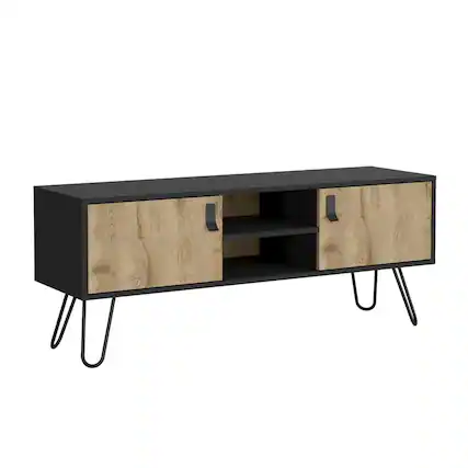 Front. TuHome - Huna TV Stand Black / Macadamia MDF - Black.